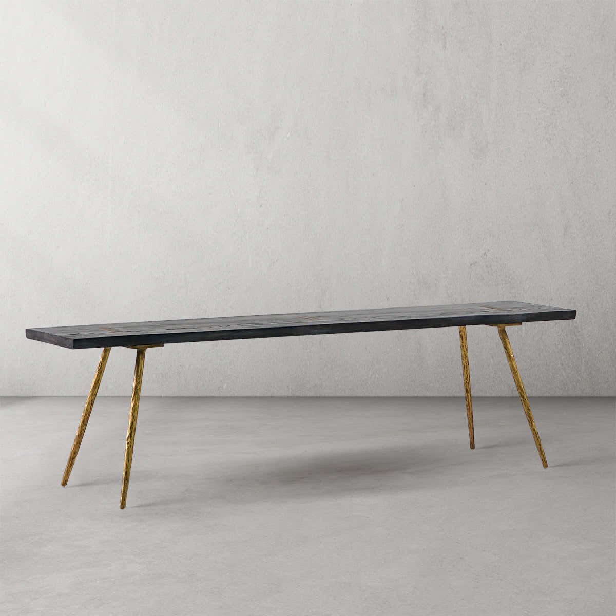 Hand-Forged Metal Retro Copper Frame Solid Wood Dining Bench