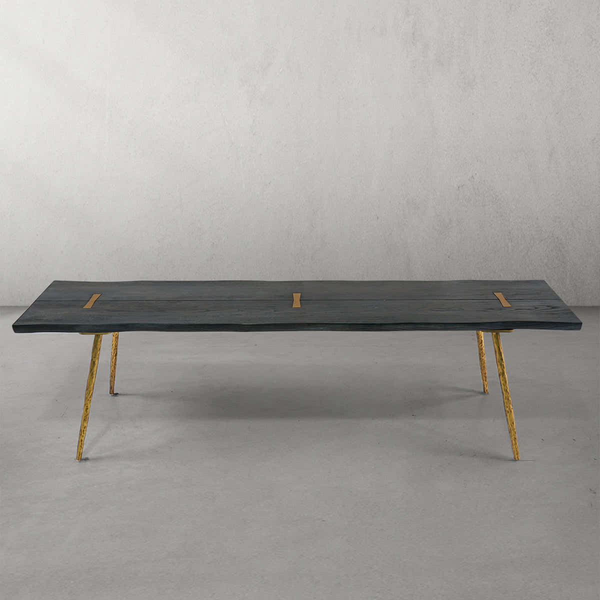 Hand-Forged Metal Retro Copper Frame Solid Wood Dining Bench