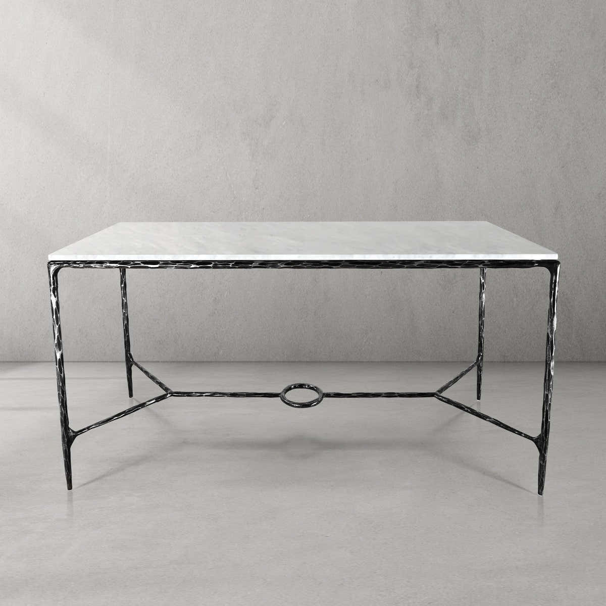 Hand-Forged Metal Rectangle Marble Desk