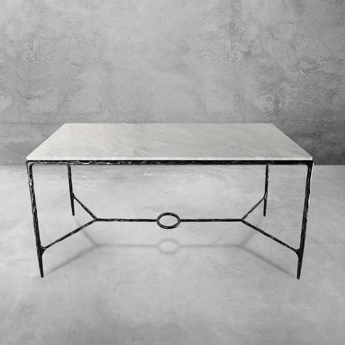 Hand-Forged Metal Rectangle Marble Desk