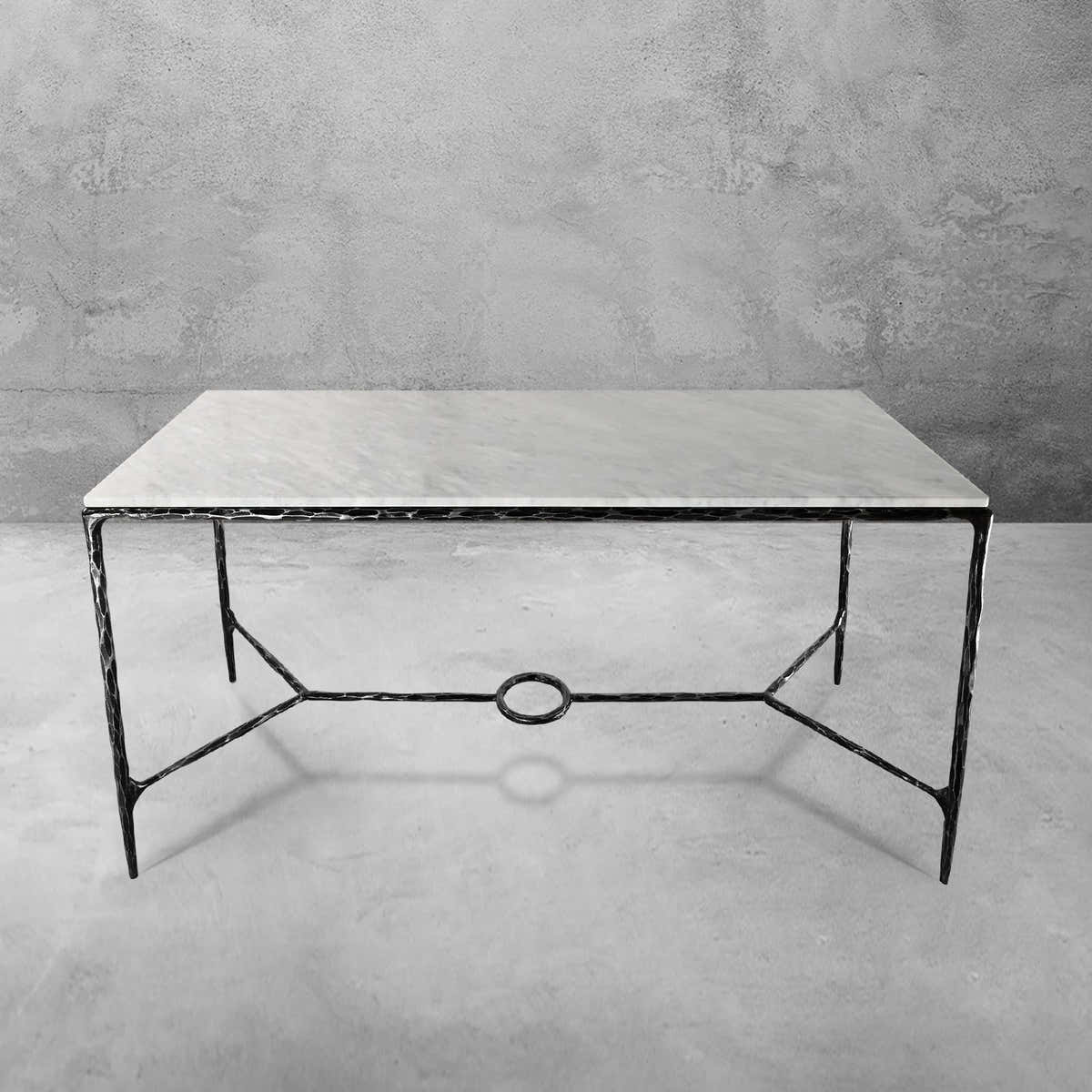 Hand-Forged Metal Rectangle Marble Desk