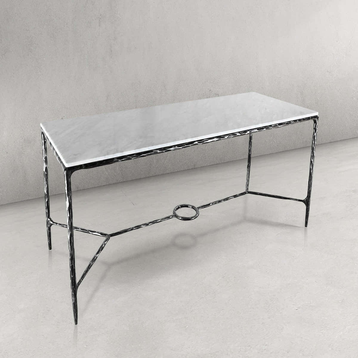 Hand-Forged Metal Rectangle Marble Desk