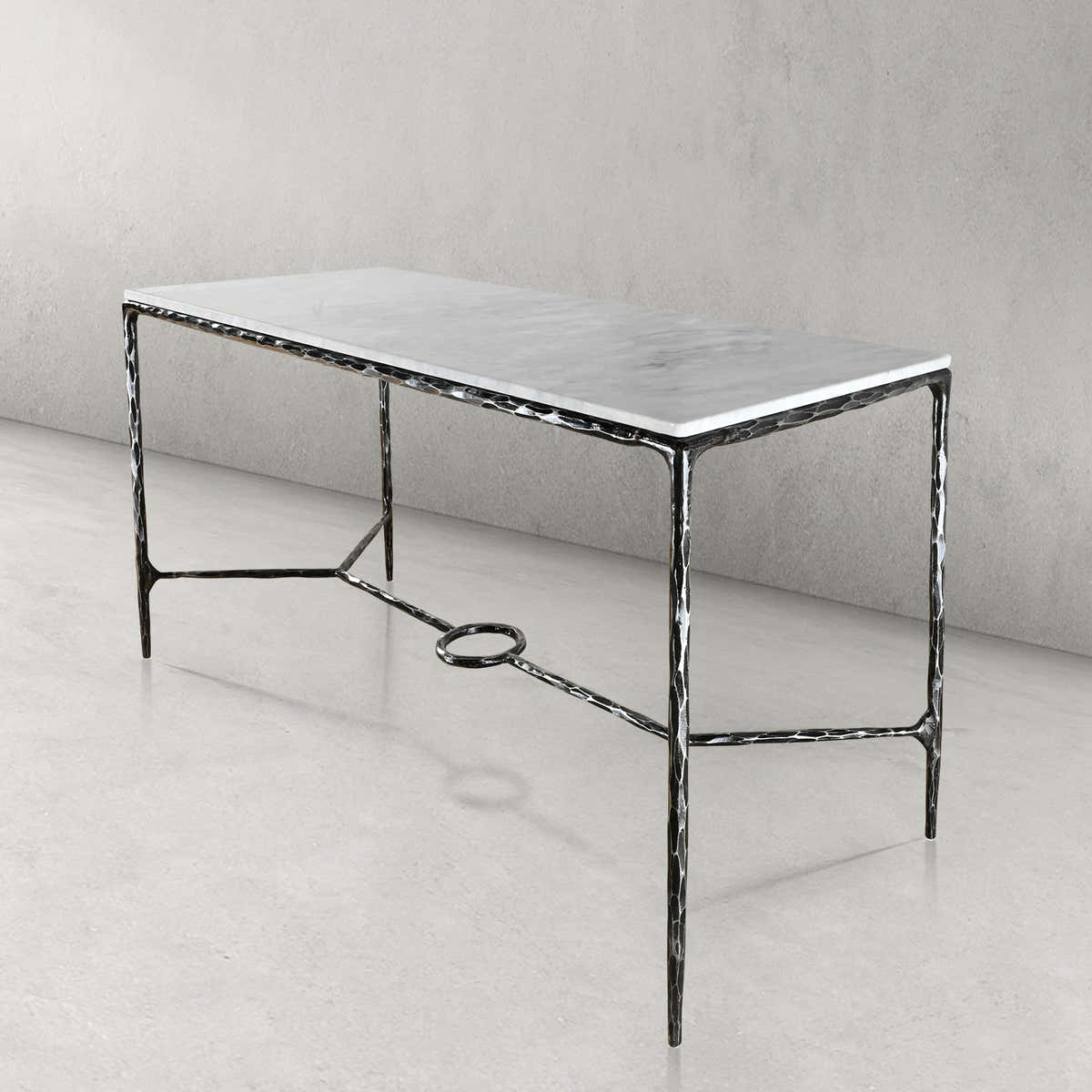 Hand-Forged Metal Rectangle Marble Desk