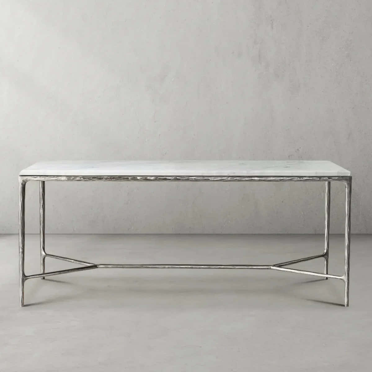 Hand-Forged Metal Rectangle Marble Desk