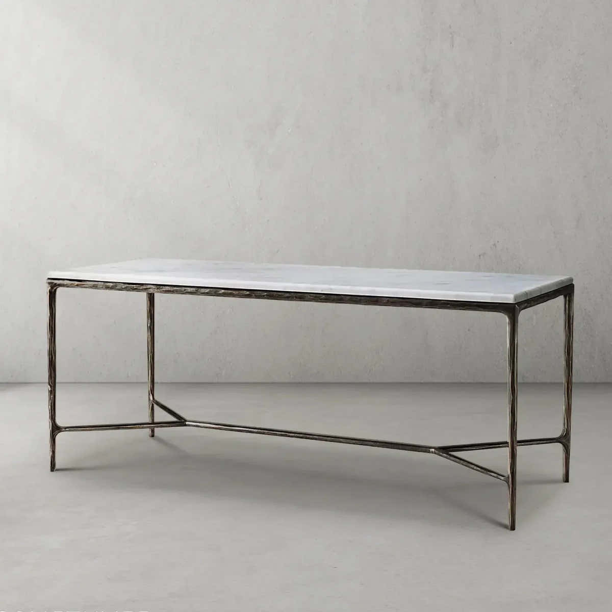 Hand-Forged Metal Rectangle Marble Desk
