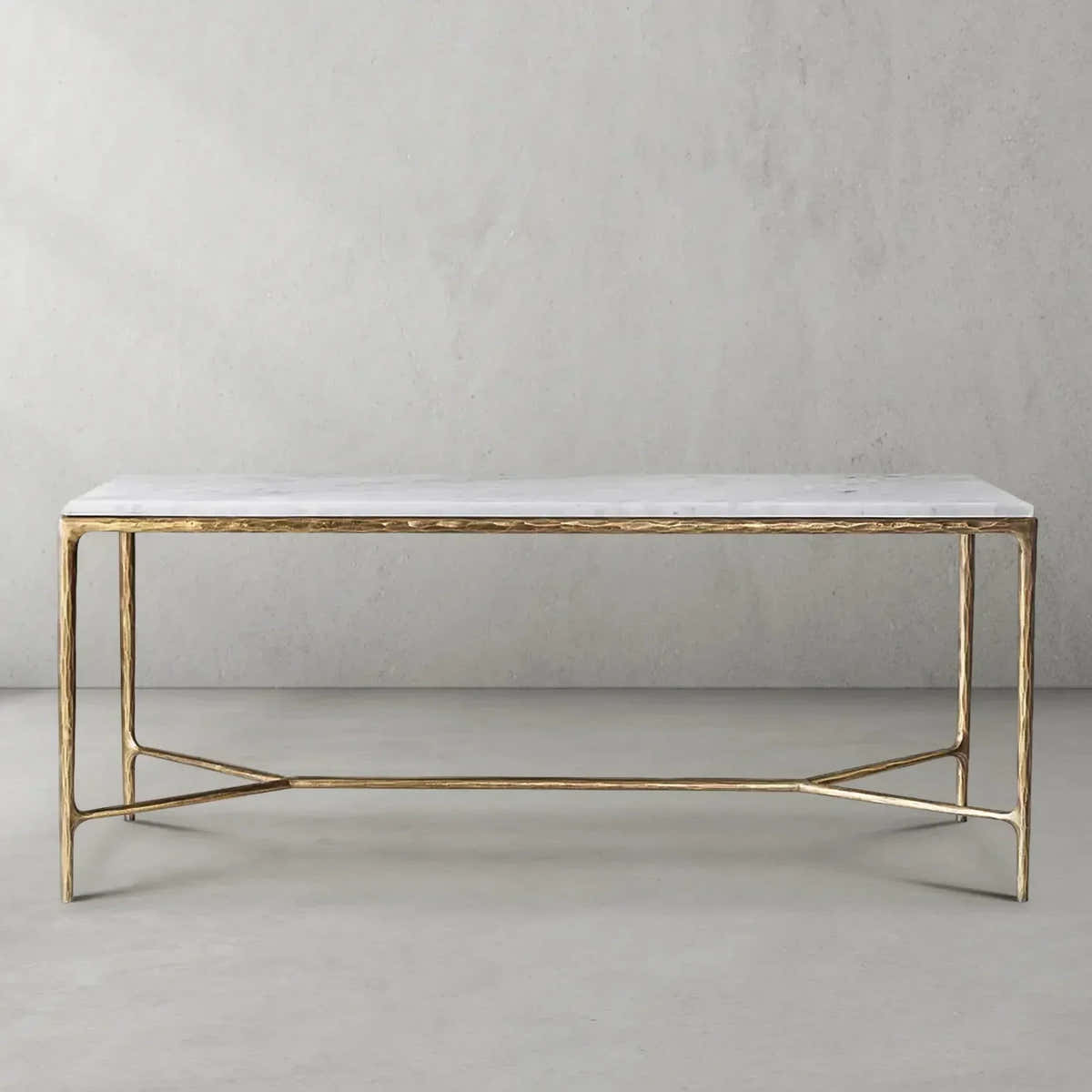 Hand-Forged Metal Rectangle Marble Desk