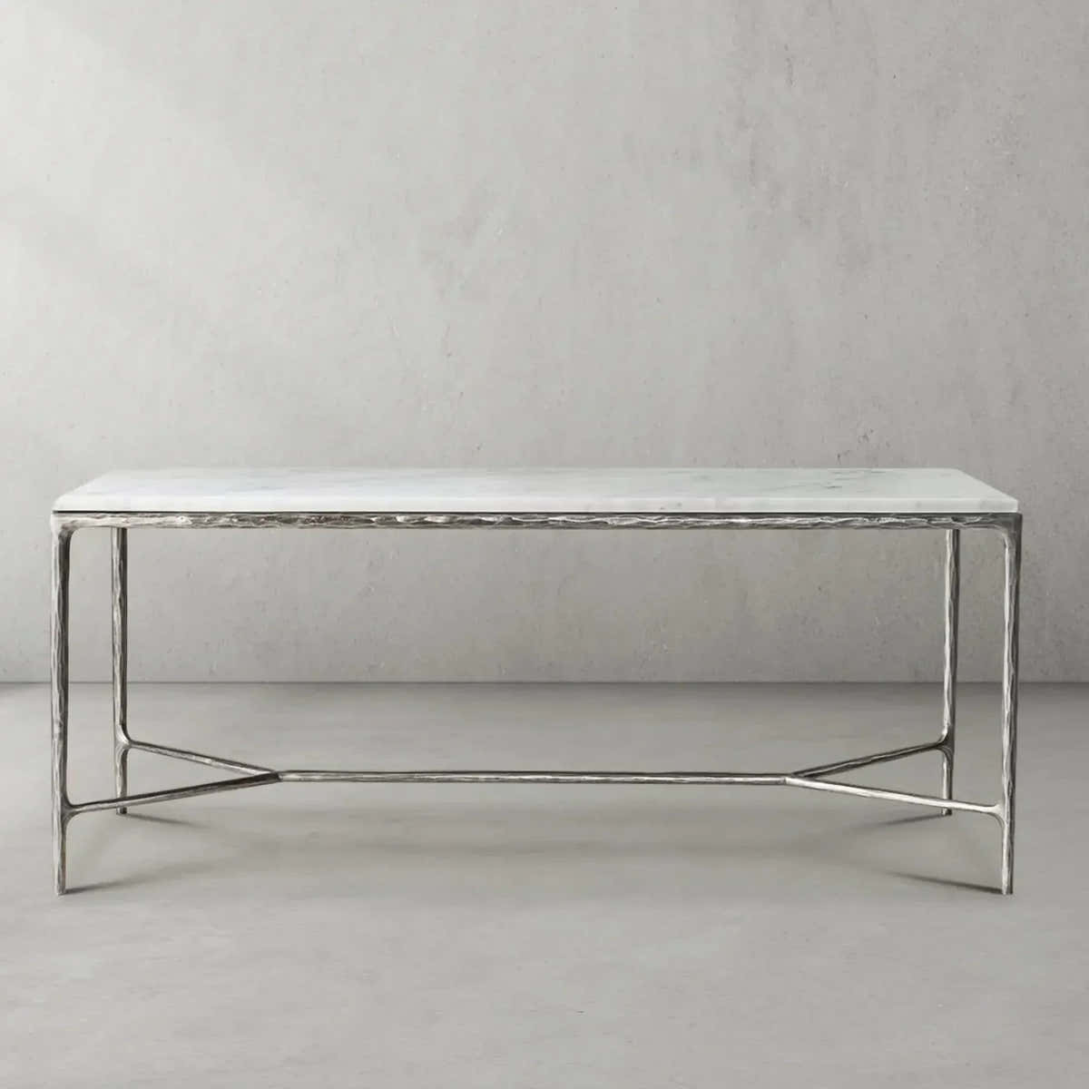 Hand-Forged Metal Rectangle Marble Desk