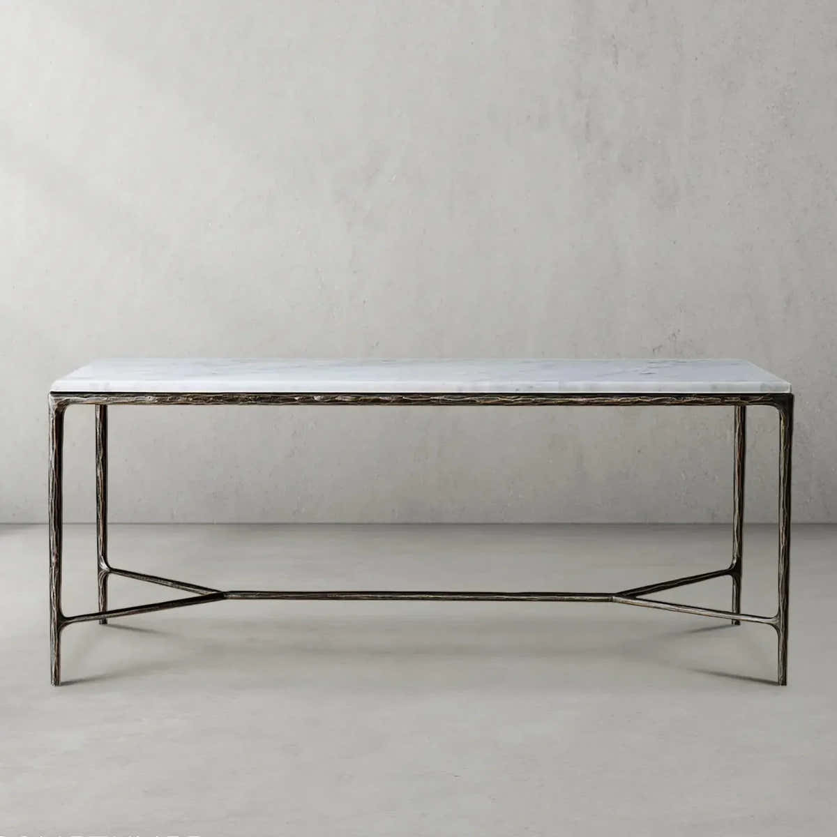 Hand-Forged Metal Rectangle Marble Desk