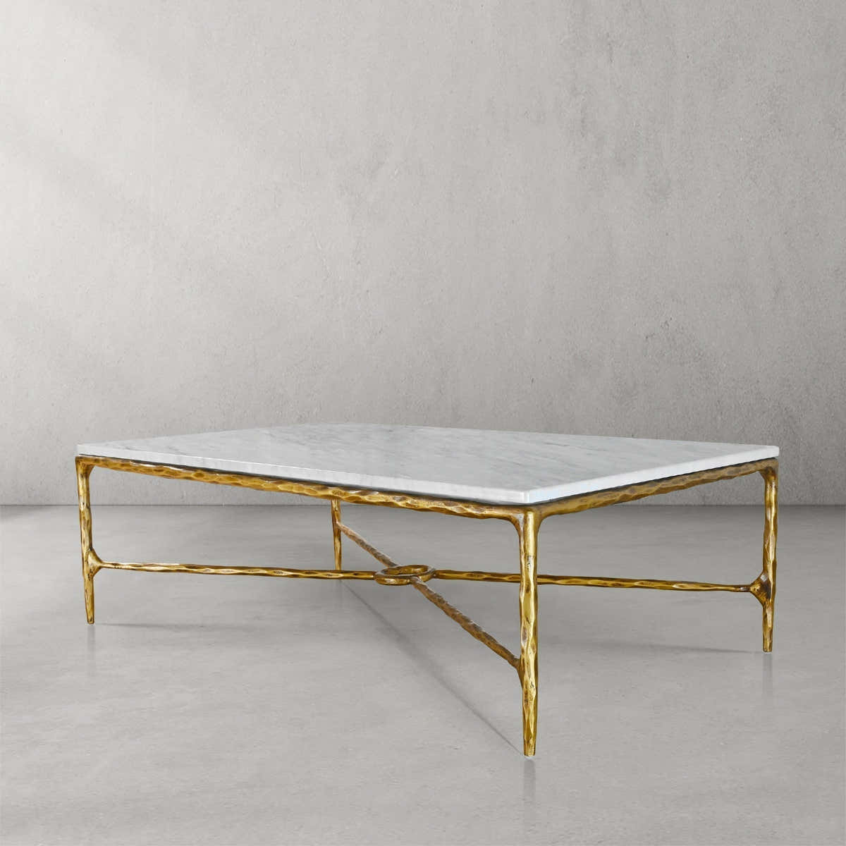 Hand-Forged Metal Rectangle Marble Coffee Table