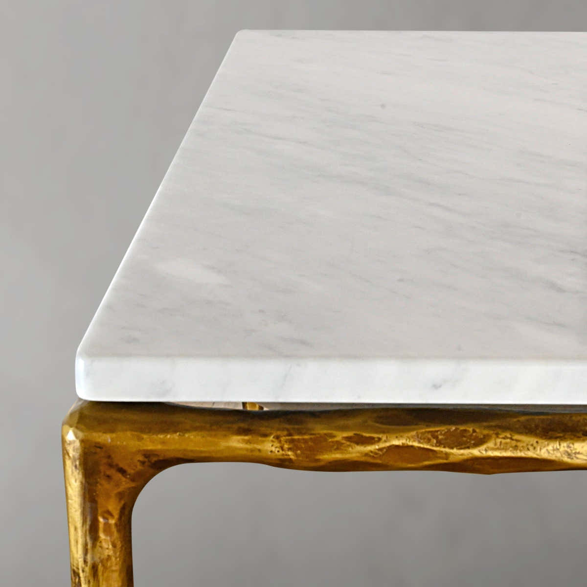 Hand-Forged Metal Rectangle Marble Coffee Table