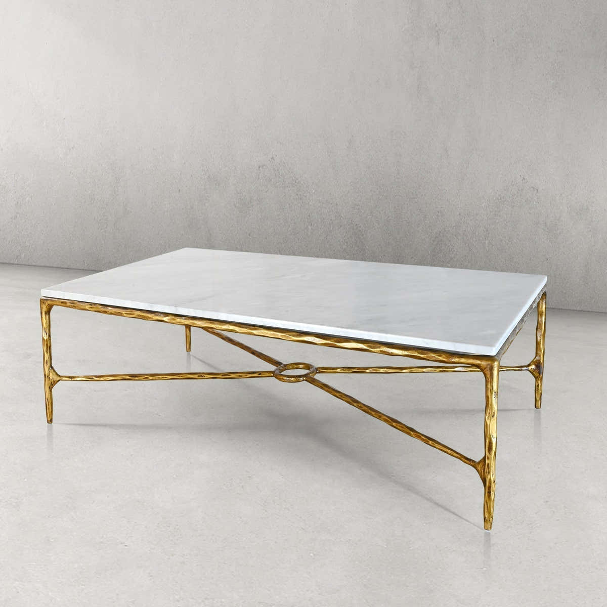 Hand-Forged Metal Rectangle Marble Coffee Table