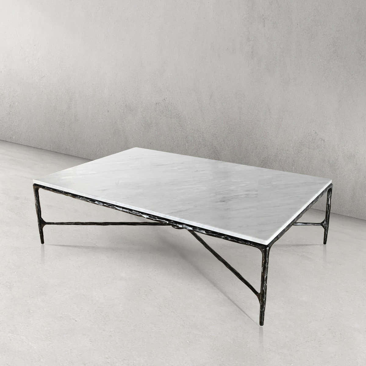 Hand-Forged Metal Rectangle Marble Coffee Table