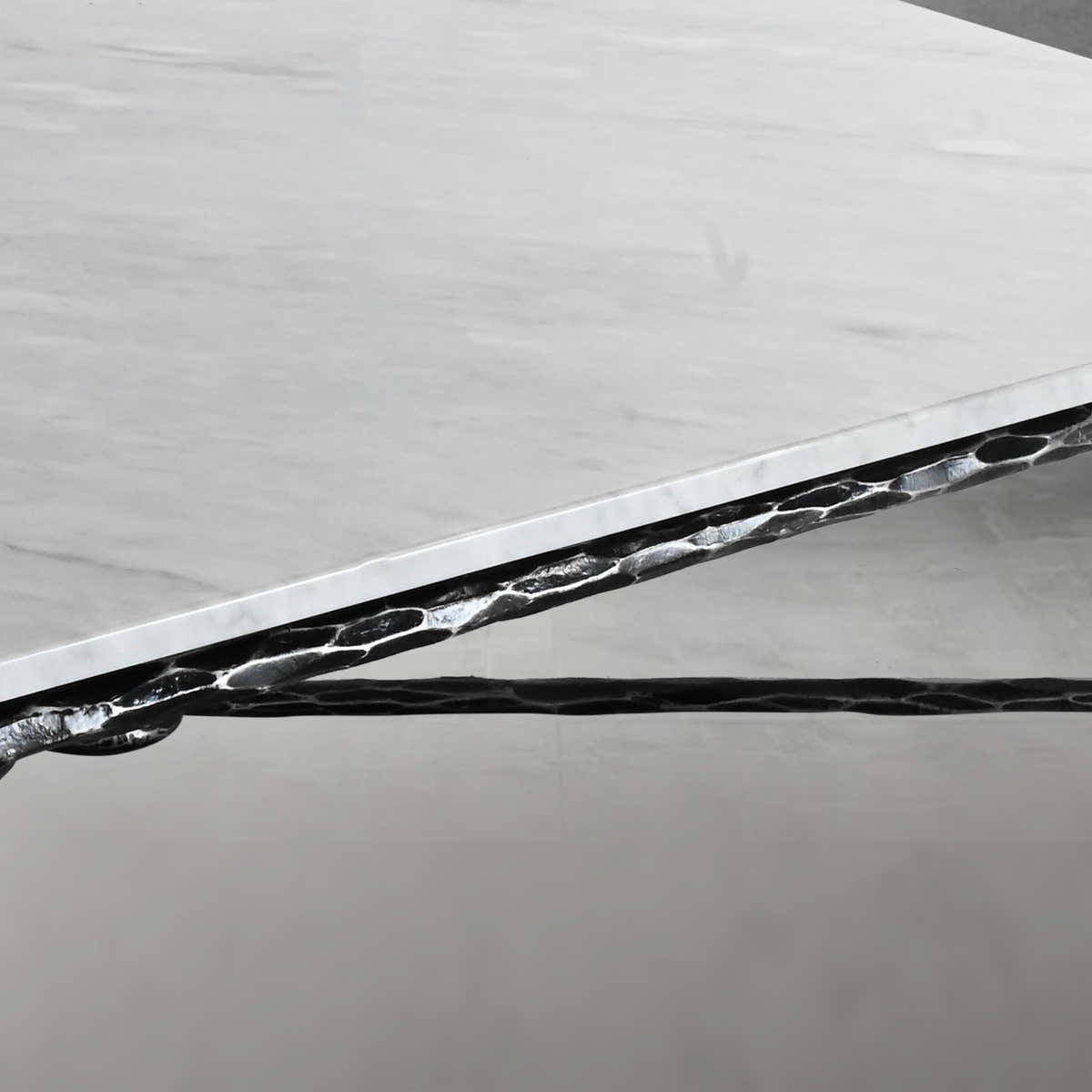 Hand-Forged Metal Rectangle Marble Coffee Table