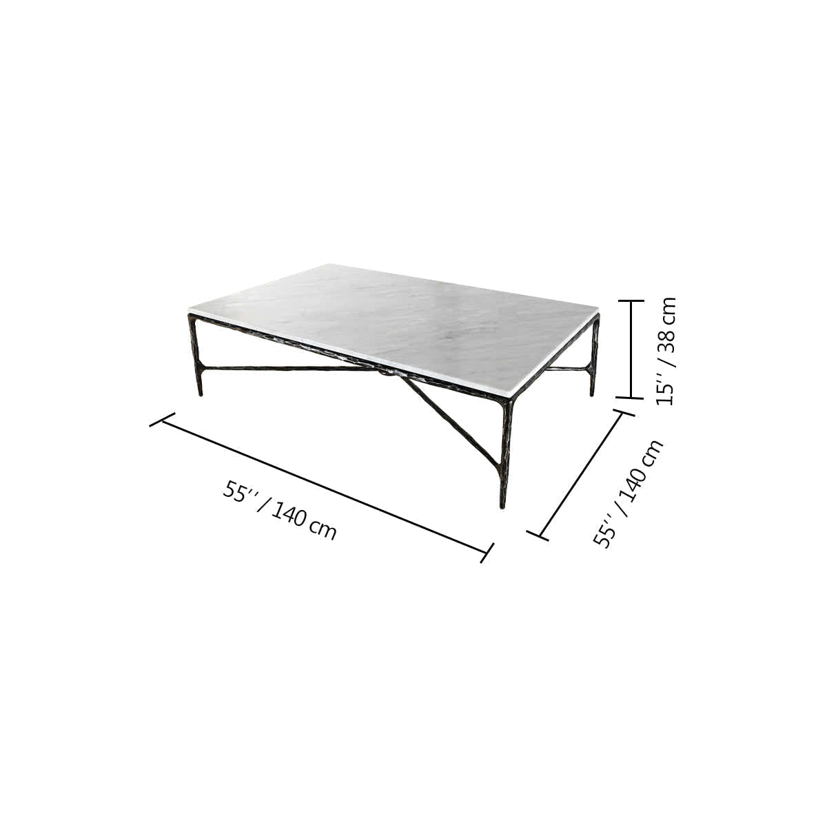 Hand-Forged Metal Rectangle Marble Coffee Table