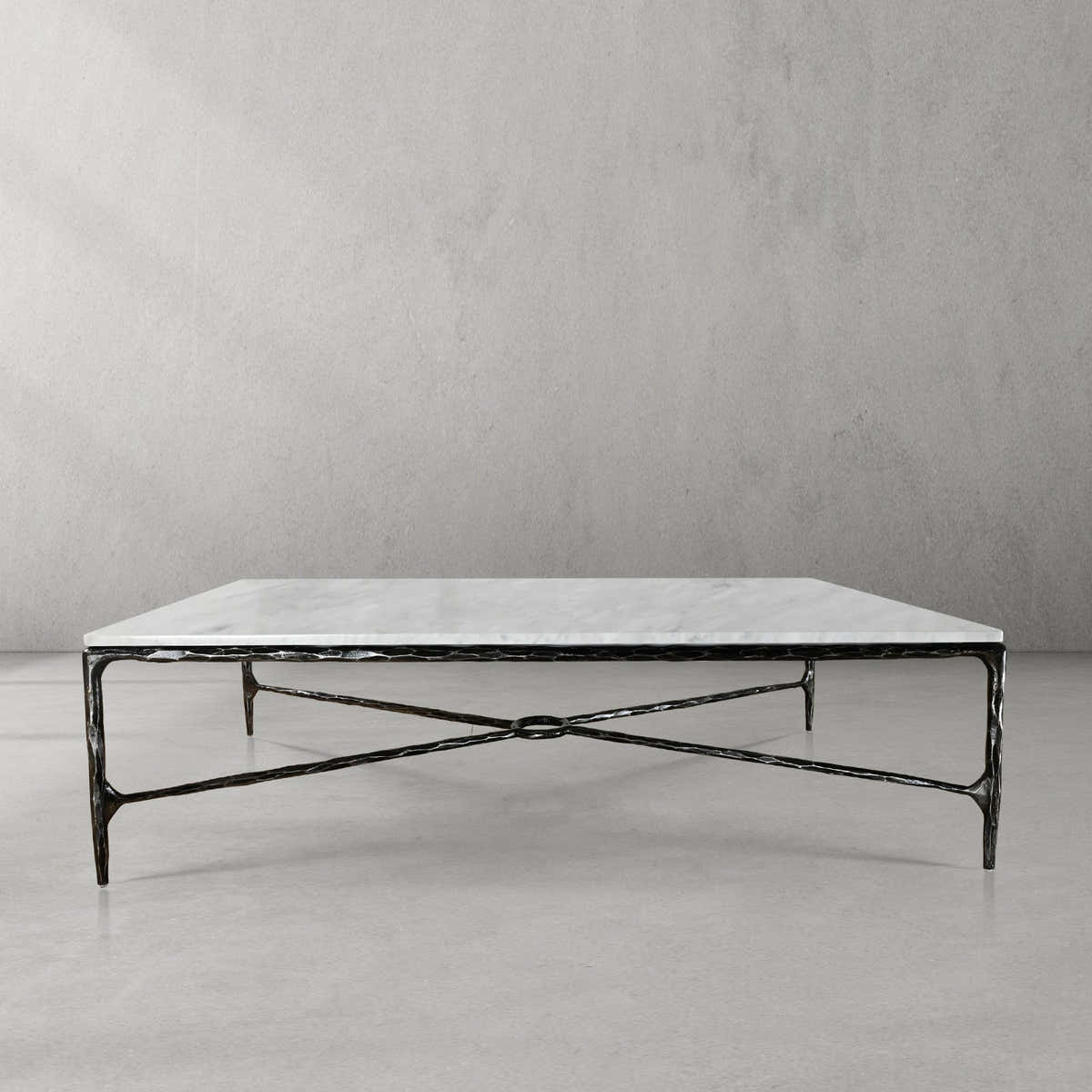 Hand-Forged Metal Rectangle Marble Coffee Table