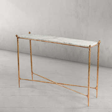 Hand-Forged Metal Rectangle Horn Marble Console Table