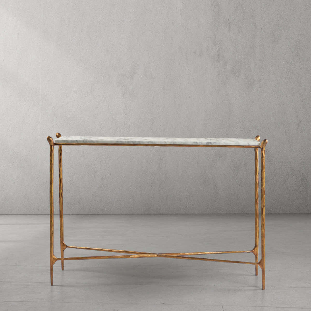 Hand-Forged Metal Rectangle Horn Marble Console Table