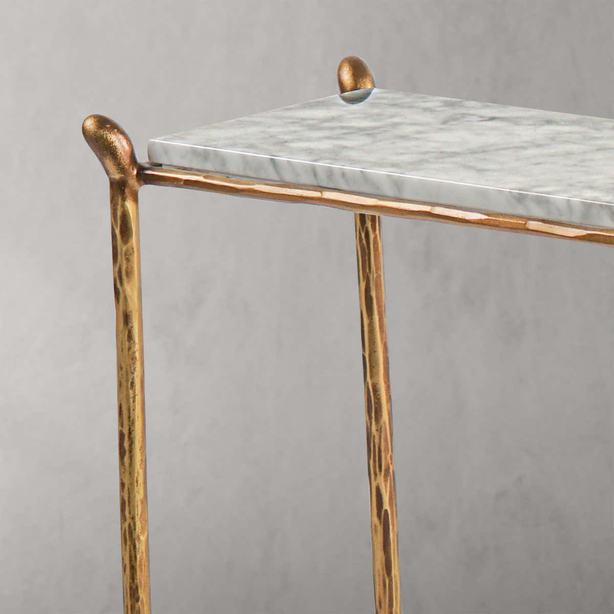 Hand-Forged Metal Rectangle Horn Marble Console Table