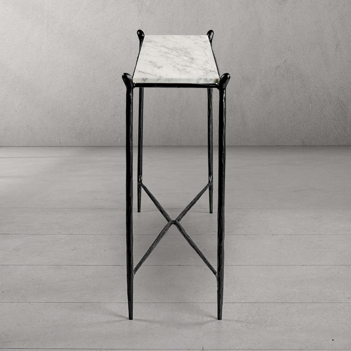 Hand-Forged Metal Rectangle Horn Marble Console Table