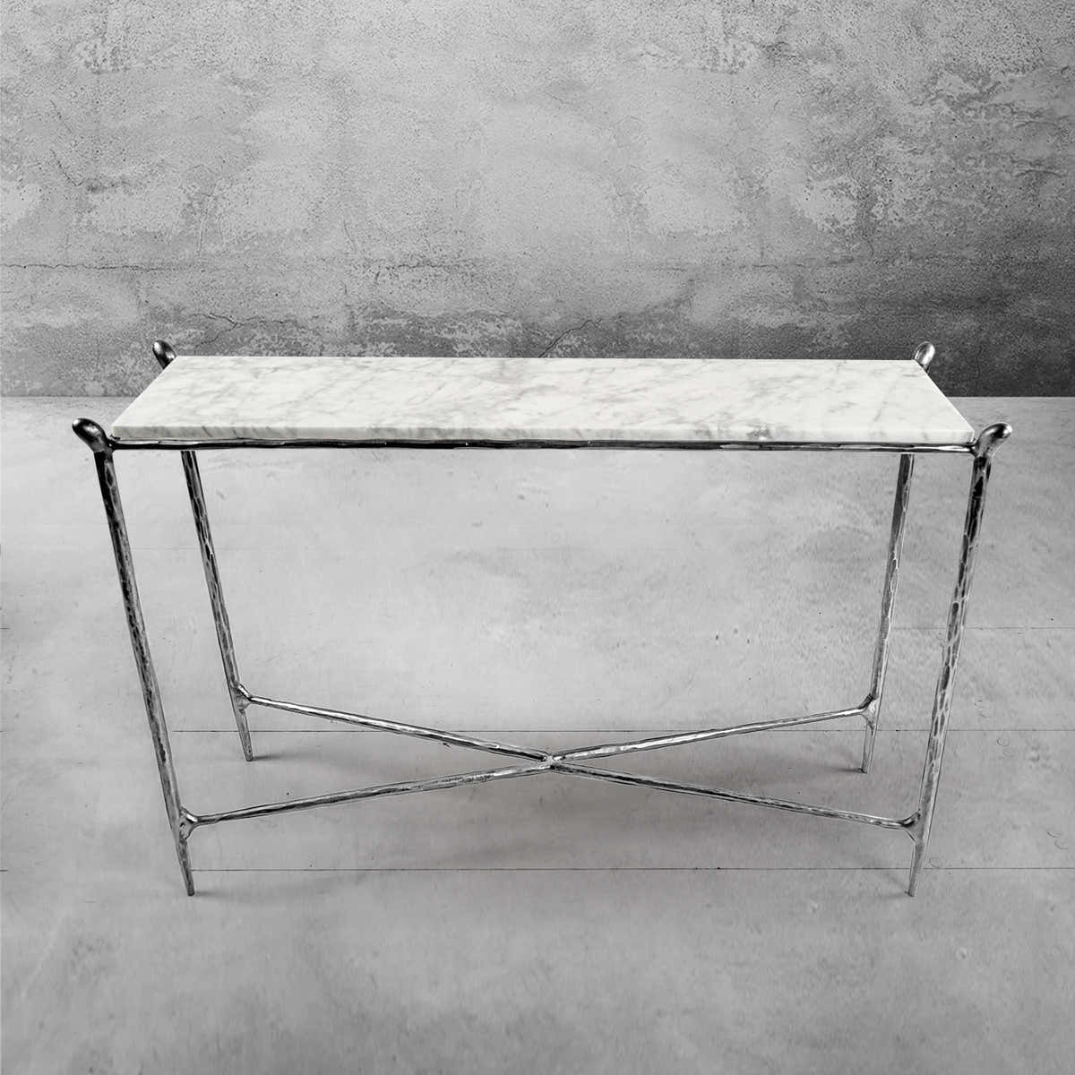 Hand-Forged Metal Rectangle Horn Marble Console Table