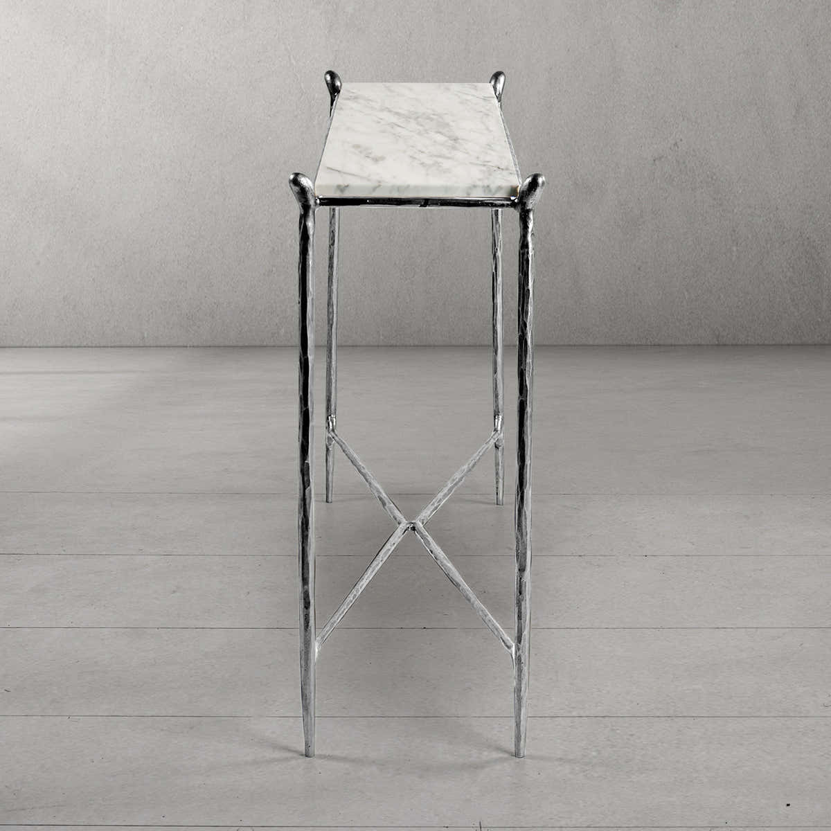 Hand-Forged Metal Rectangle Horn Marble Console Table