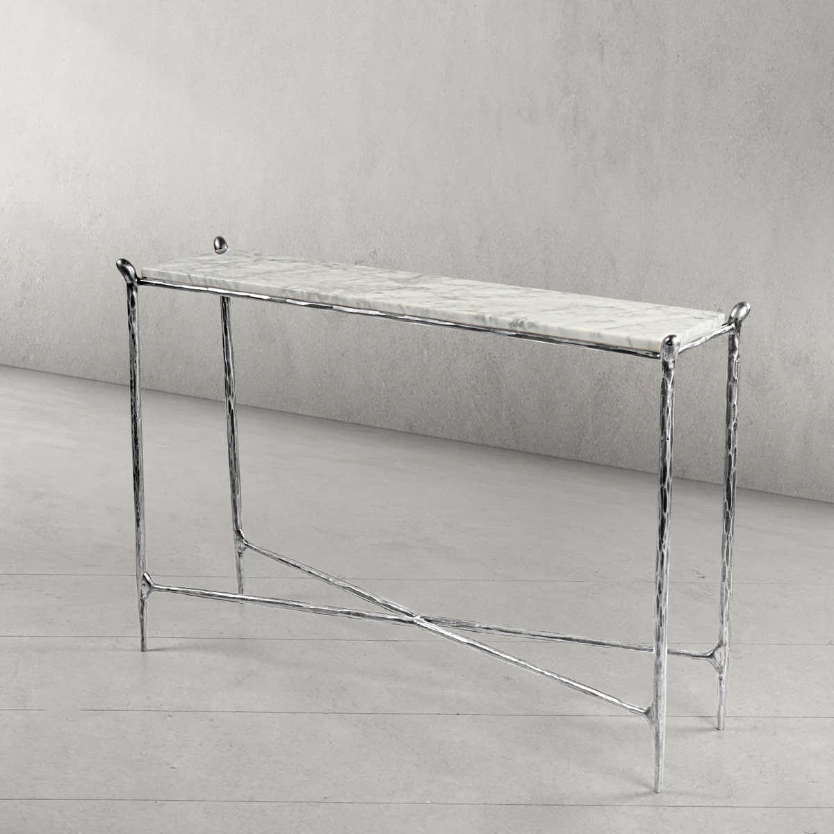 Hand-Forged Metal Rectangle Horn Marble Console Table