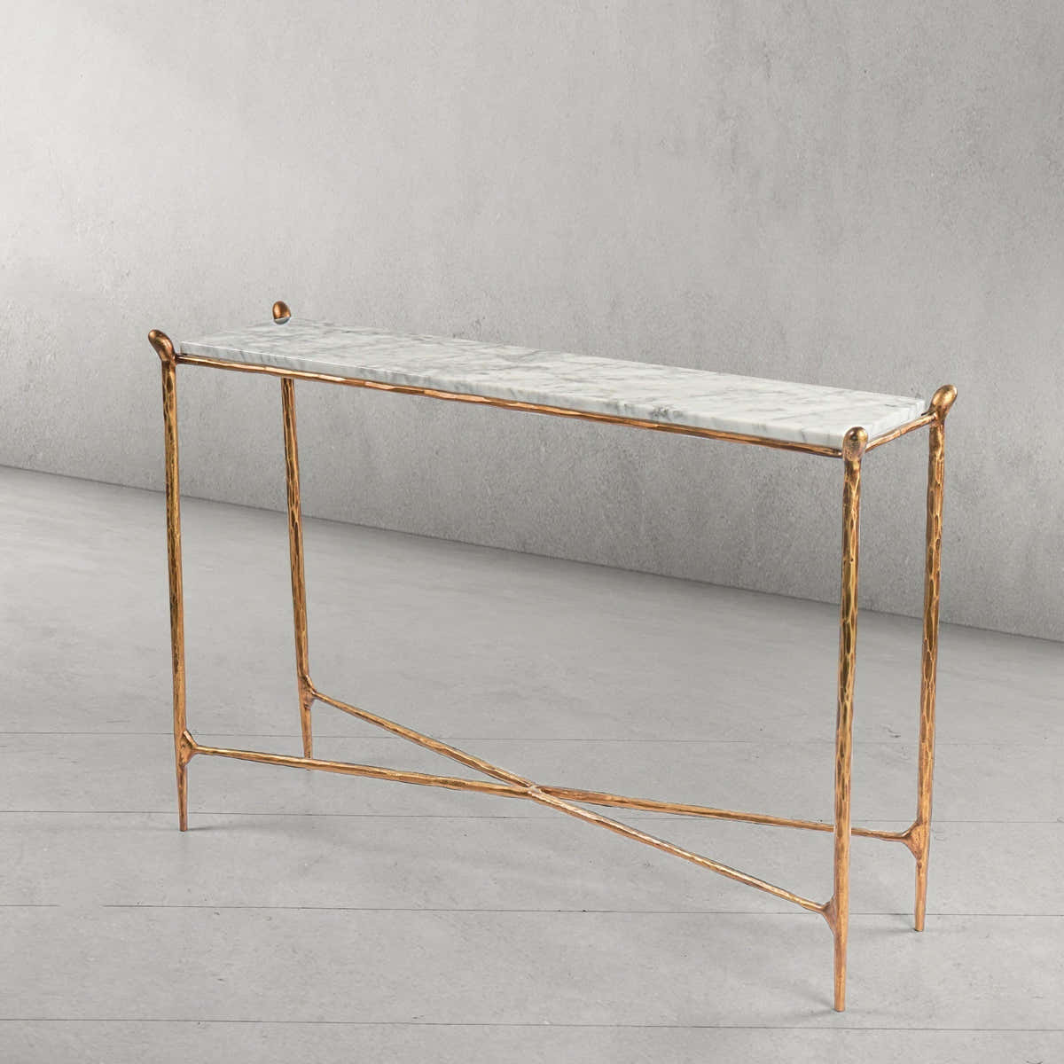 Hand-Forged Metal Rectangle Horn Marble Console Table