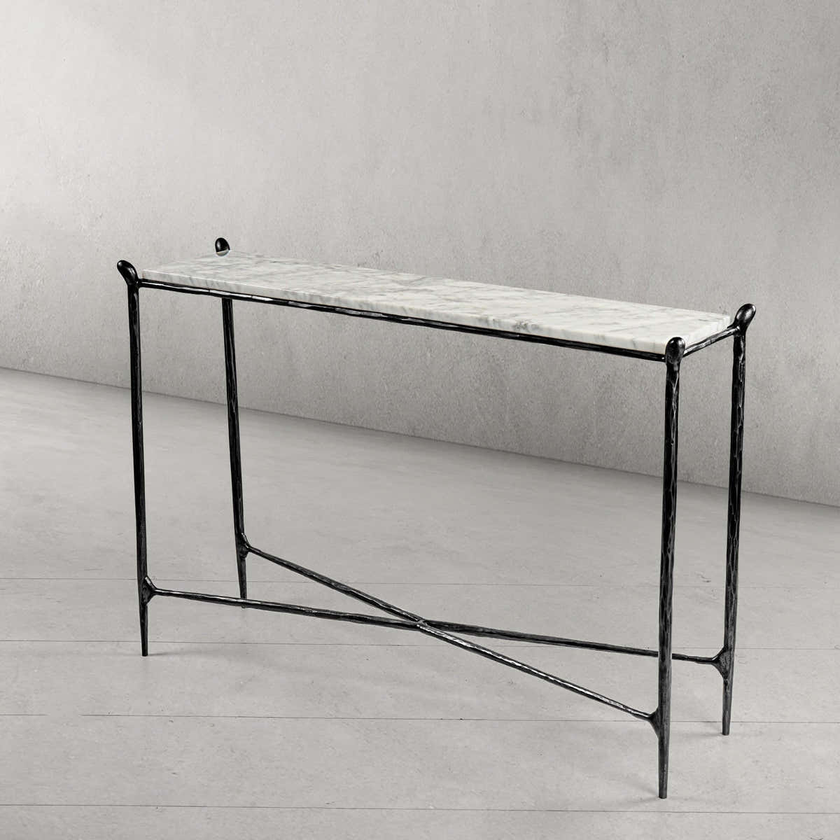 Hand-Forged Metal Rectangle Horn Marble Console Table