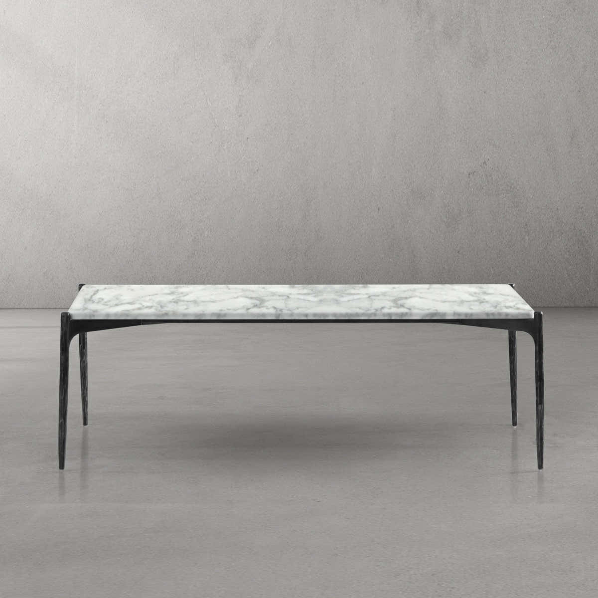 Hand-Forged Metal Rectangle Horn Marble Coffee Table 48"W