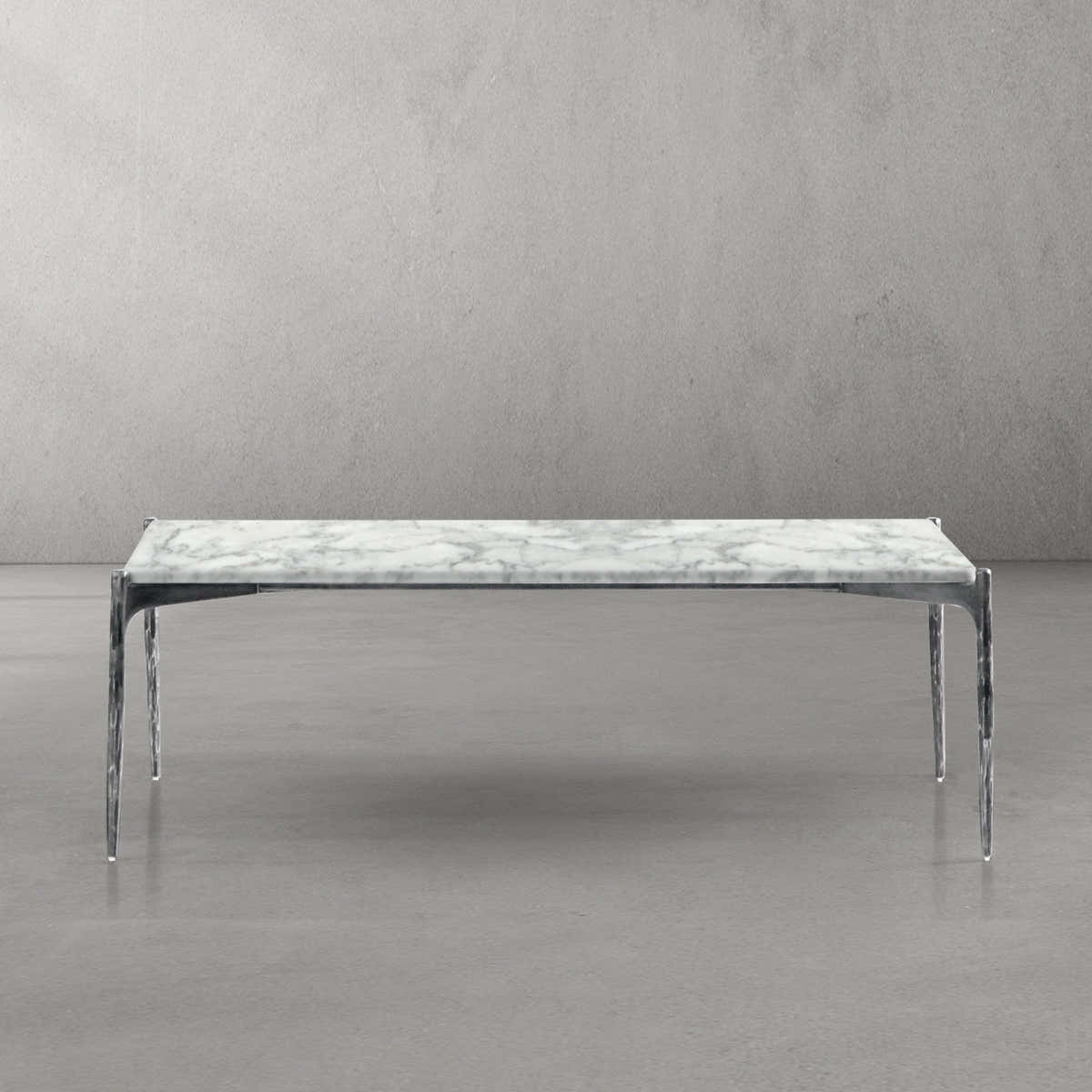 Hand-Forged Metal Rectangle Horn Marble Coffee Table 48"W