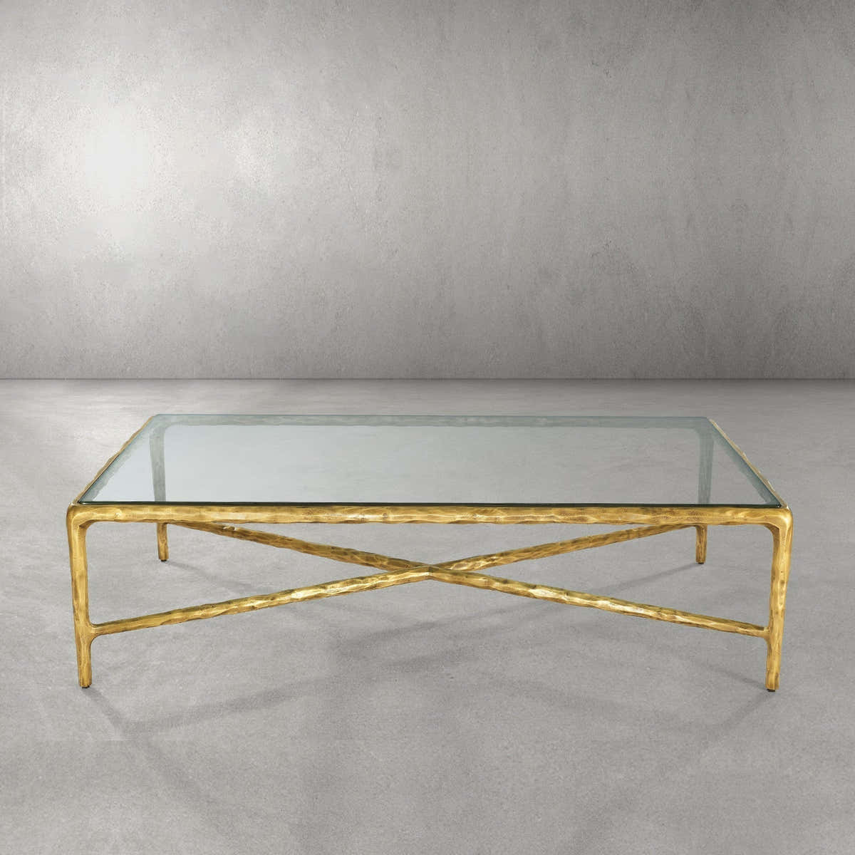 Hand-Forged Metal Rectangle Glass Coffee Table