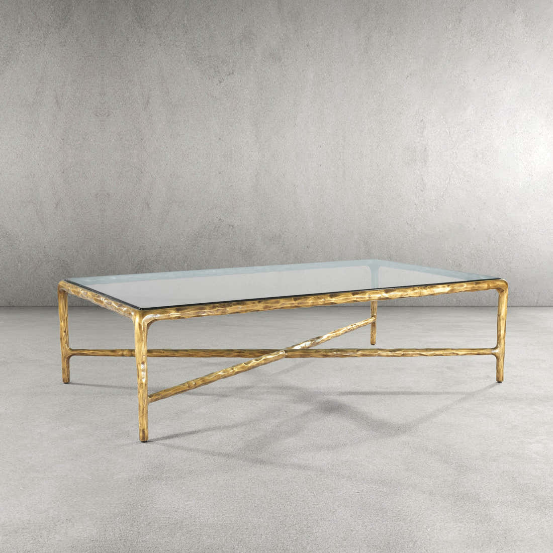 Hand-Forged Metal Rectangle Glass Coffee Table