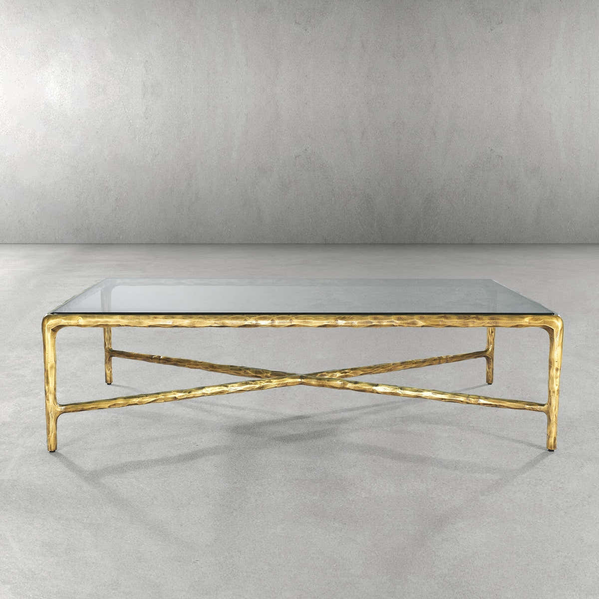 Hand-Forged Metal Rectangle Glass Coffee Table