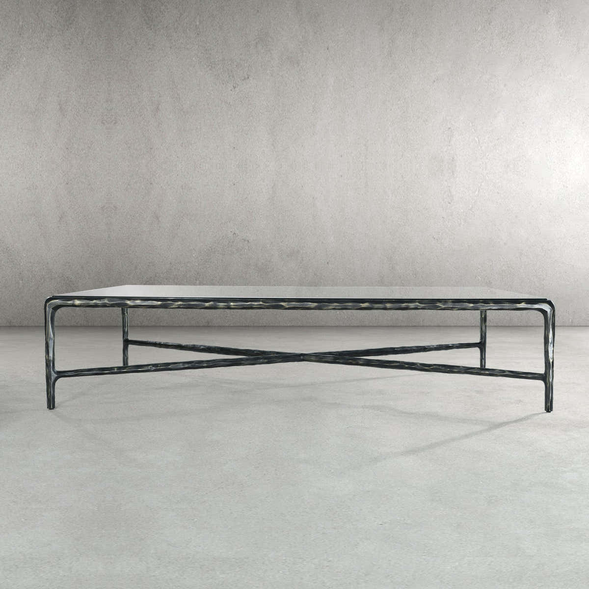 Hand-Forged Metal Rectangle Glass Coffee Table