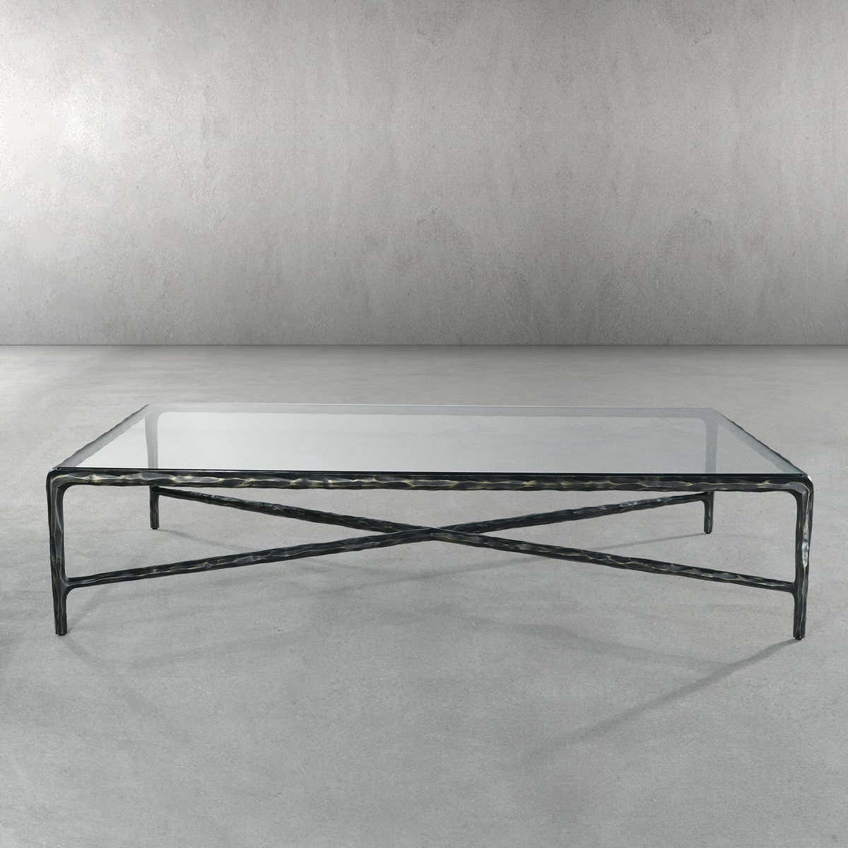 Hand-Forged Metal Rectangle Glass Coffee Table