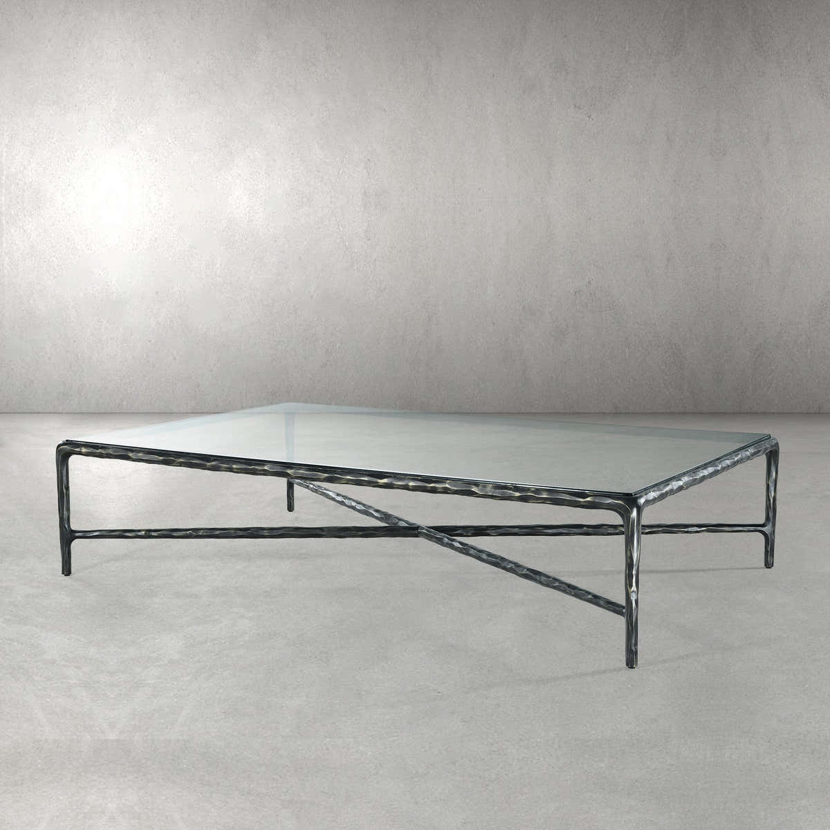 Hand-Forged Metal Rectangle Glass Coffee Table