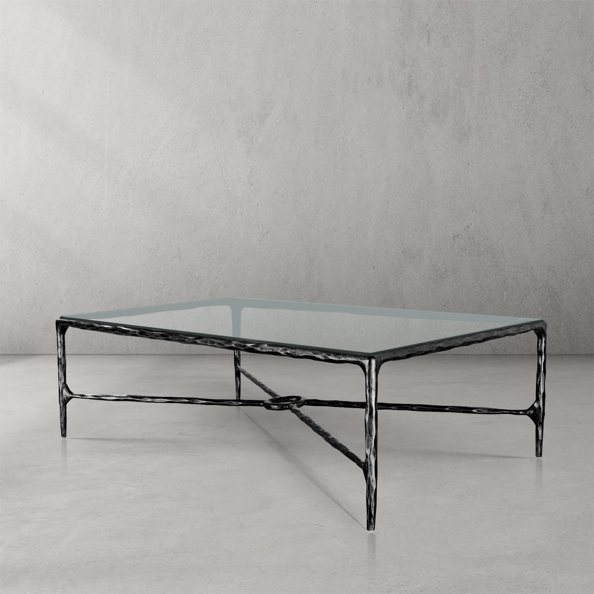 Hand-Forged Metal Rectangle Glass Coffee Table