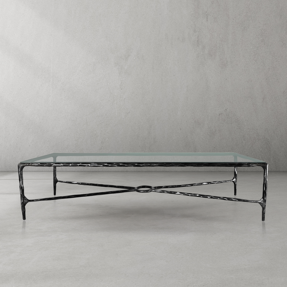 Hand-Forged Metal Rectangle Glass Coffee Table
