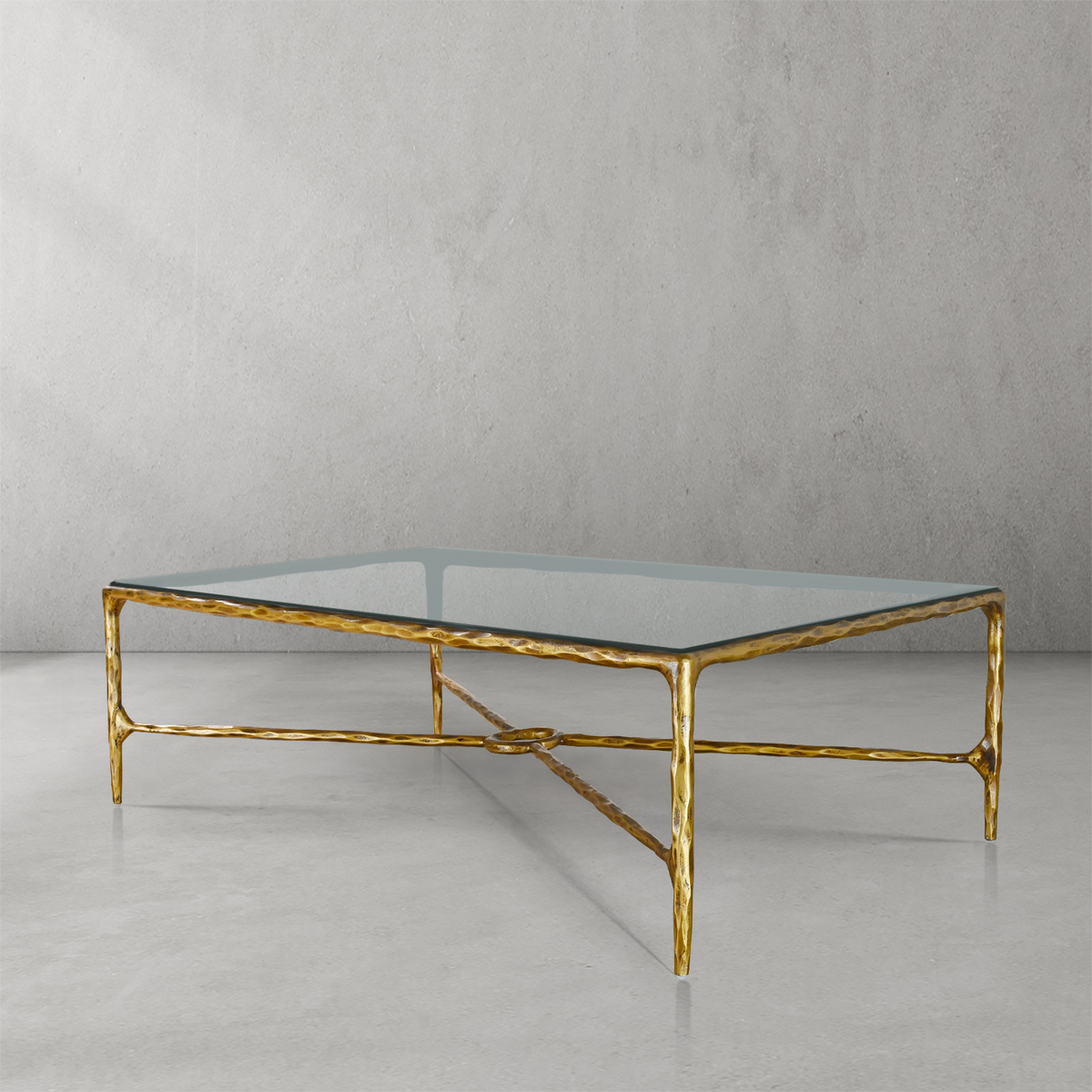 Hand-Forged Metal Rectangle Glass Coffee Table