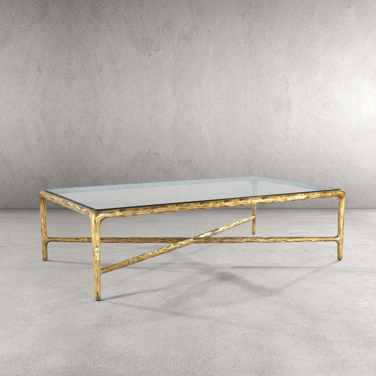 Hand-Forged Metal Rectangle Glass Coffee Table