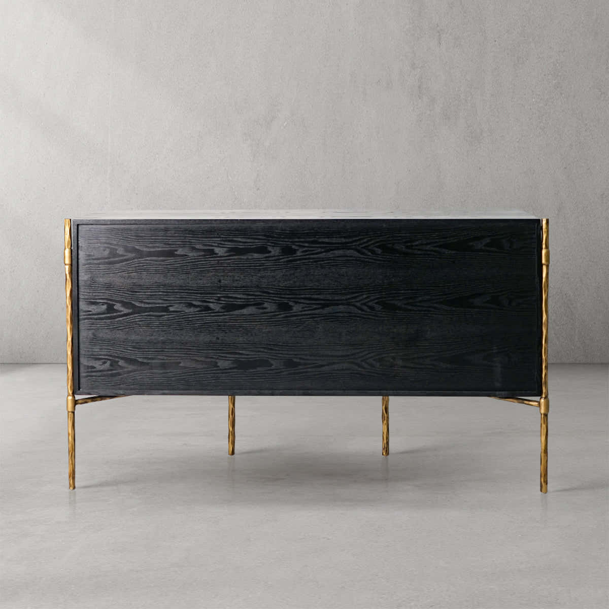 Hand-Forged Metal Metal Frame Rattan Side Cabinet