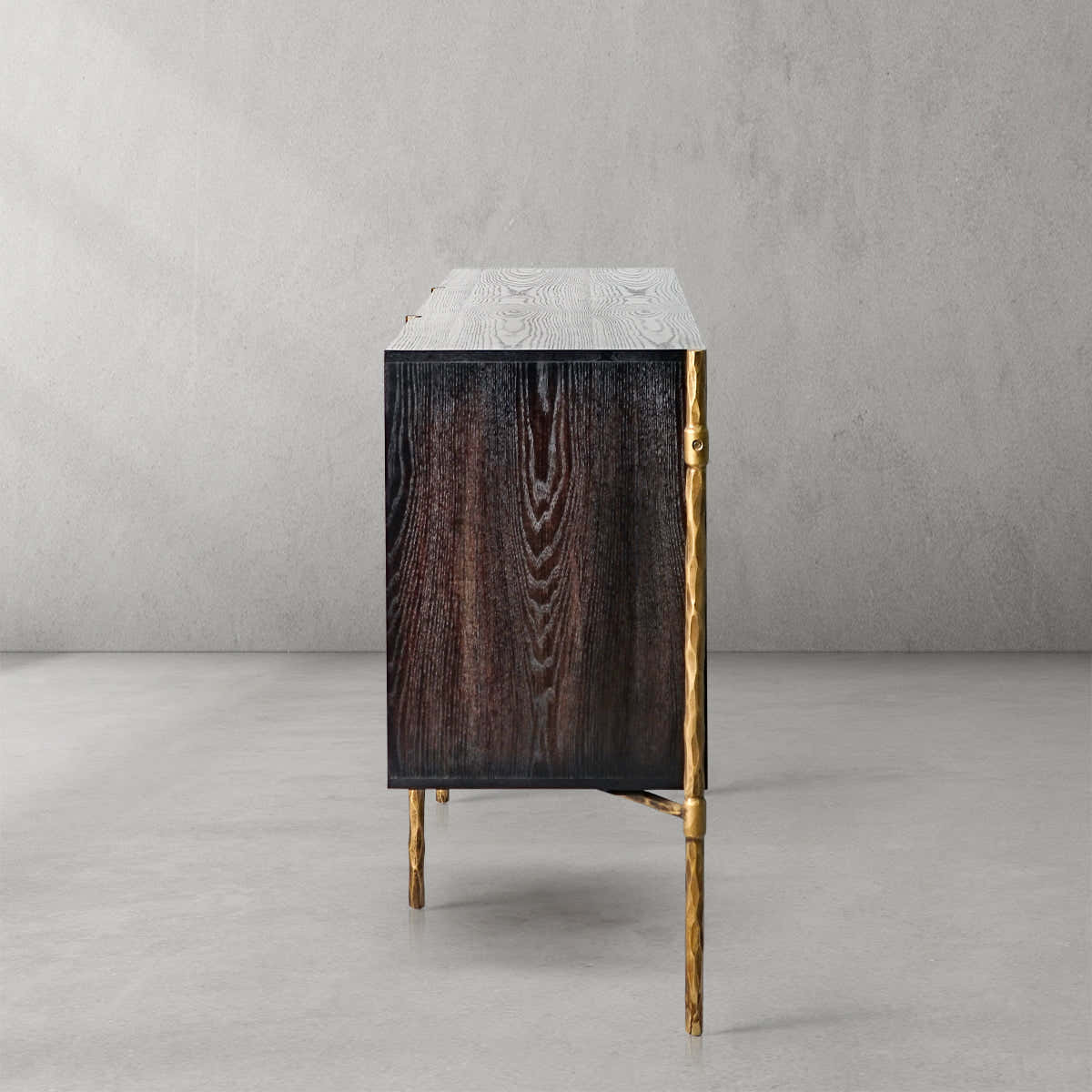 Hand-Forged Metal Metal Frame Rattan Side Cabinet