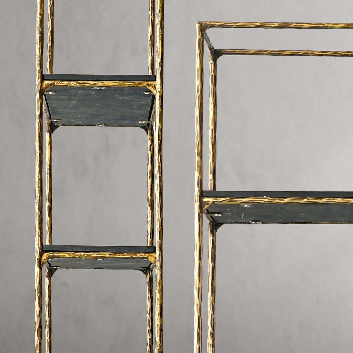 Hand-Forged Metal White Marble Shelving