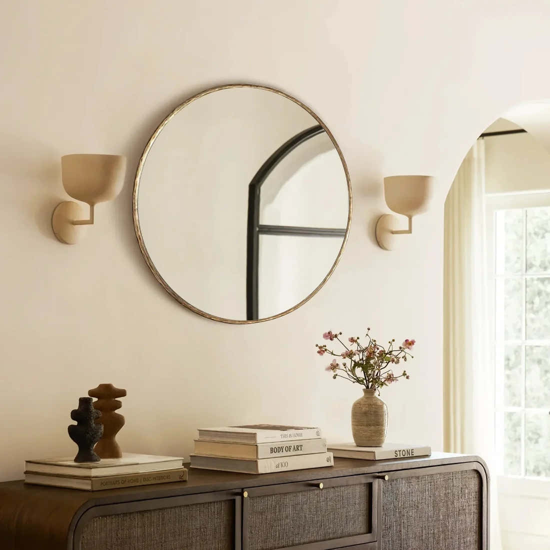 Hand-Forged Metal Round Mirror
