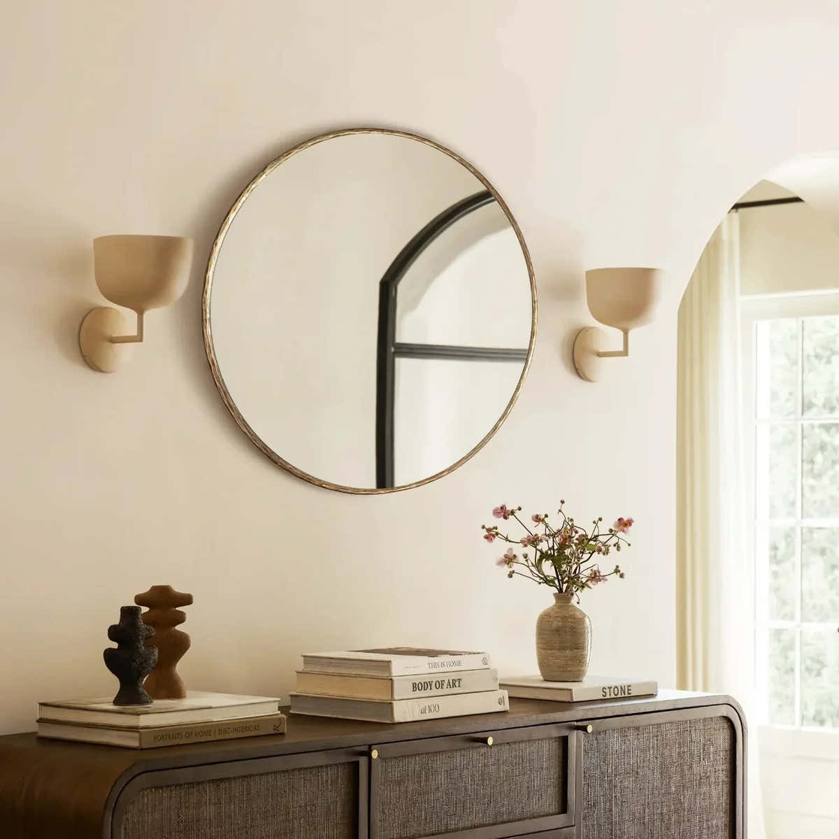 Hand-Forged Metal Round Mirror