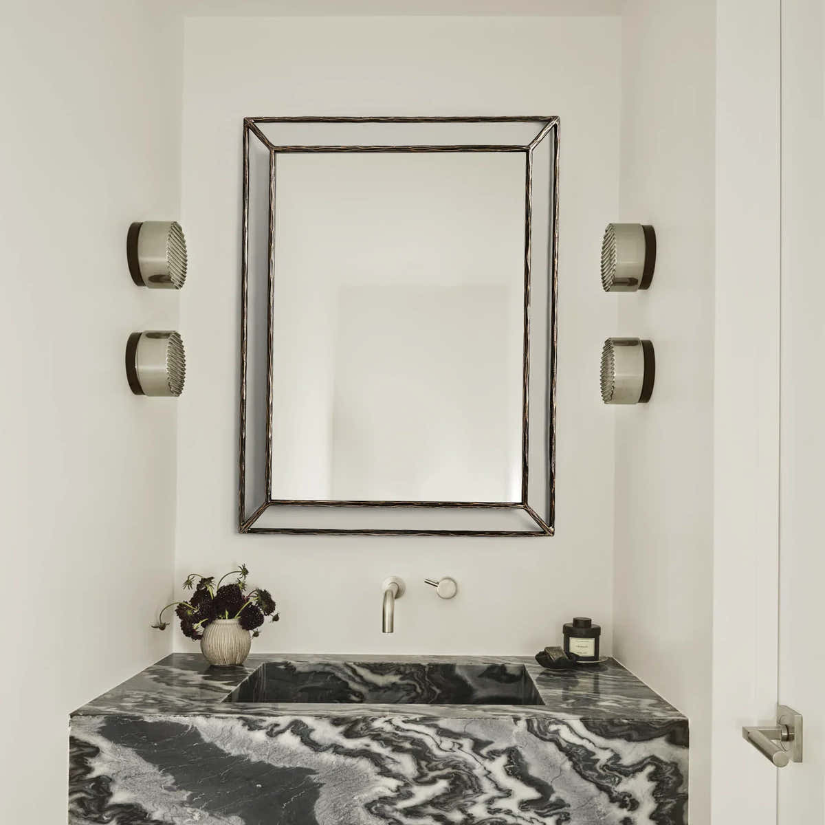 Hand-Forged Metal Open Beveled Mirror