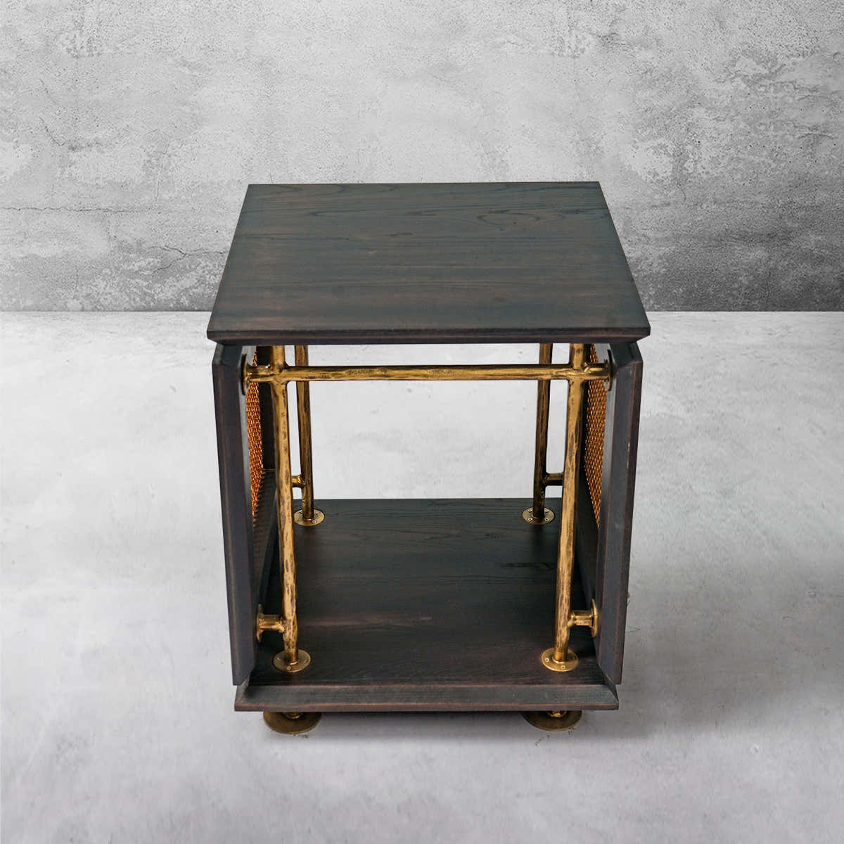 Hand-Forged Metal Woven Rattan Side Table