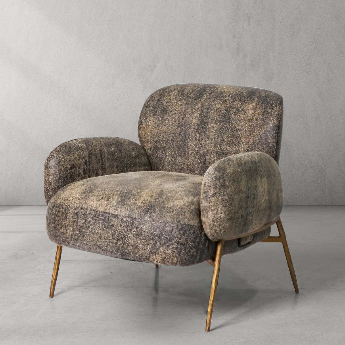 Hand-Forged Metal Vintage Pearl Grain Cowhide Lounge Chair
