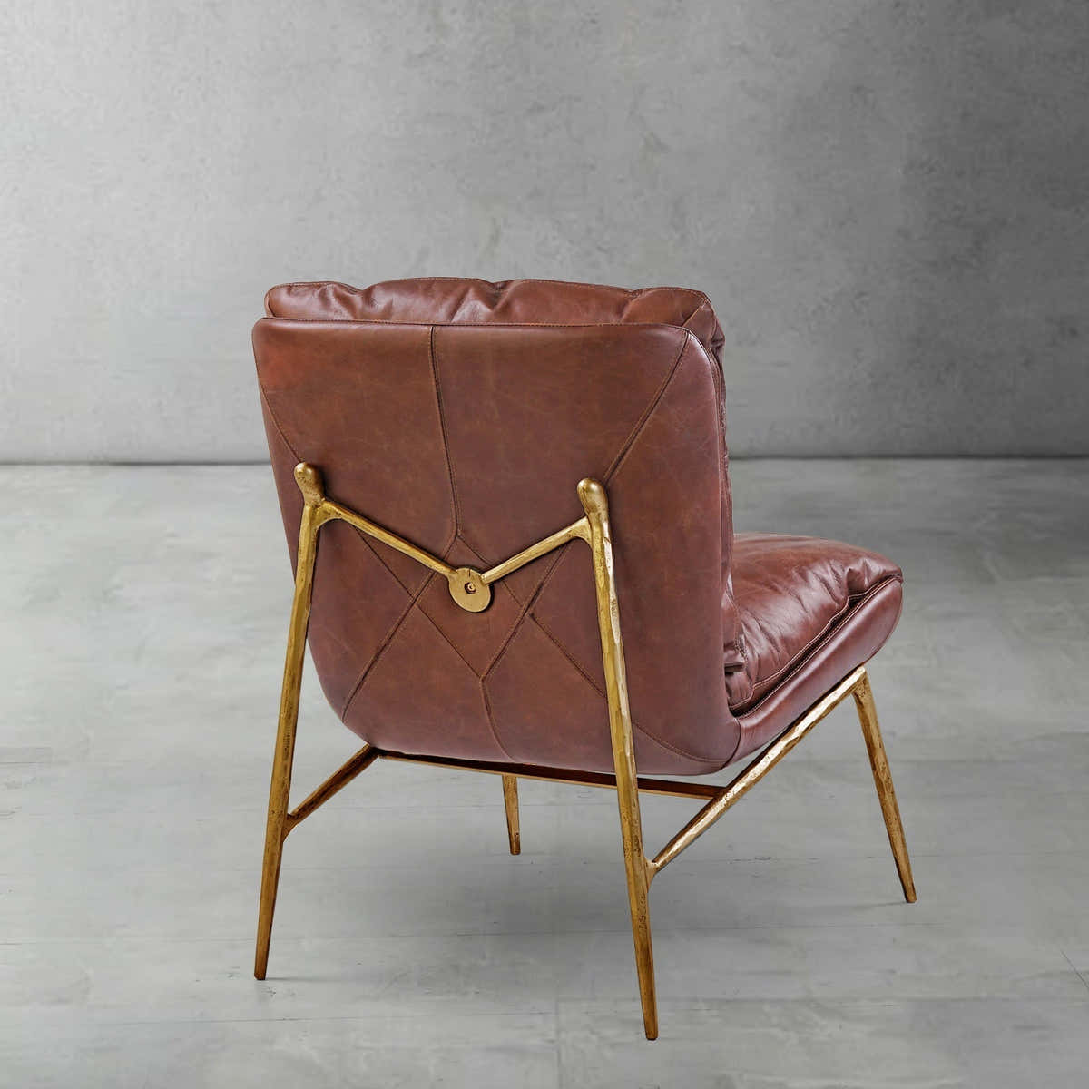 Hand-Forged Metal Vintage Leather Armrest Lounge Chair