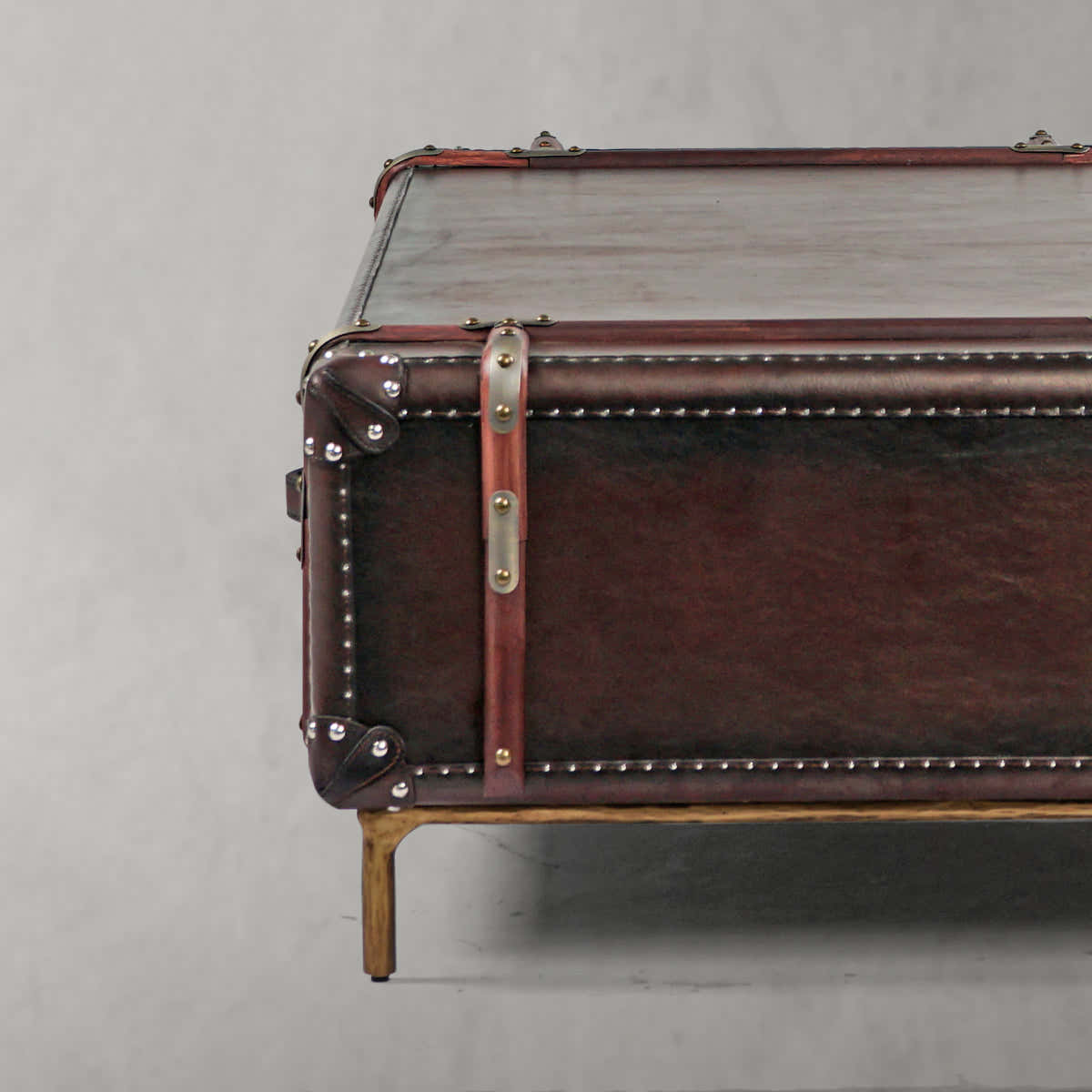 Hand-Forged Metal Vintage Cowhide Rattan Coffee Table